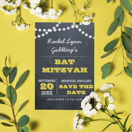 Chalkboard Lights Gold Bat Mitzvah Save the Date Ankündigungspostkarte