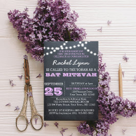 Chalkboard Lights Lilac Bat Mitzvah Einladung