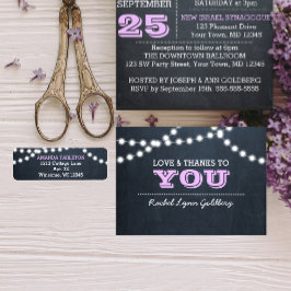 Chalkboard Lights Lilac Bat Mitzvah Vielen Dank Dankeskarte
