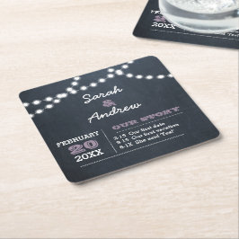 Chalkboard Lights Lilac Personalisiert Wedding Rechteckiger Pappuntersetzer