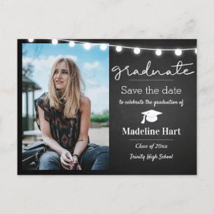 Chalkboard Lights Script Graduate Save The Date Postkarte