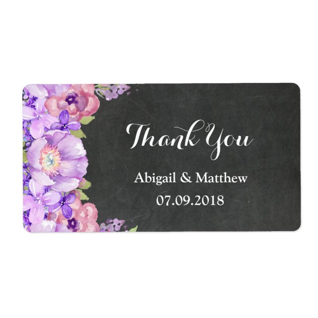 Chalkboard Lila Lavendel Floral Wedels Labels (Vorne)