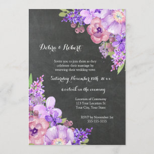 Chalkboard Lilac Purple Flowers Vow Renewal Einladung