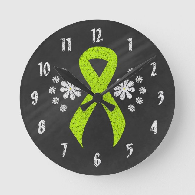 Chalkboard Lime Green Awareness Ribbon Runde Wanduhr (Vorderseite)