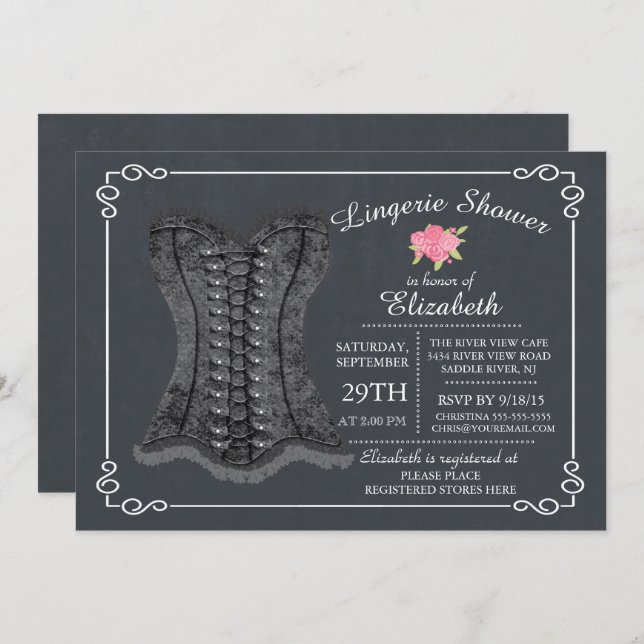 Chalkboard Lingerie Bridal Dusche Einladung (Vorne/Hinten)