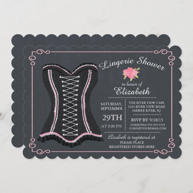 Chalkboard Lingerie Bridal Dusche Einladung (Vorne/Hinten)