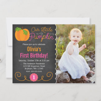 Chalkboard Little Pumpkin Pink Orange Geburtstag Einladung