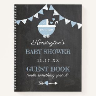 Chalkboard Look Blue Boys Baby Shooting Guest Book Notizbuch