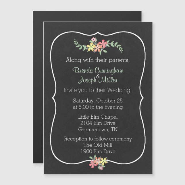 Chalkboard Look Floral Wedding Magnet (Vorne/Hinten)