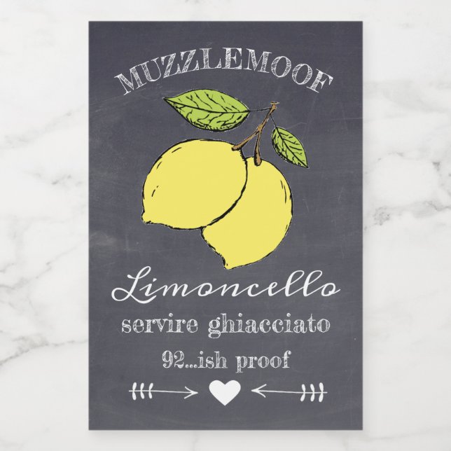 Chalkboard Look Limoncello kleines Flaschenetikett Lebensmitteletikett (Einzelnes Label)