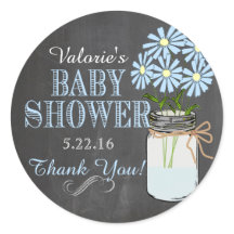 Chalkboard Look Mason Jar Blue Flowers Babydusche