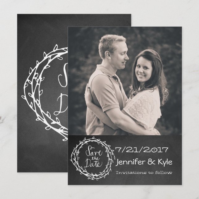 Chalkboard Look Wedding Save the Date Announcement Einladung (Vorne/Hinten)
