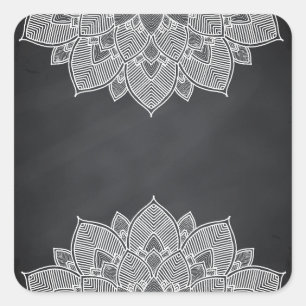 Chalkboard Lotus Blume Mandala Swirl Quadratischer Aufkleber