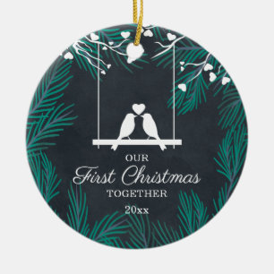 Chalkboard Lovebirts - Unser erstes Weihnachtsfest Keramik Ornament