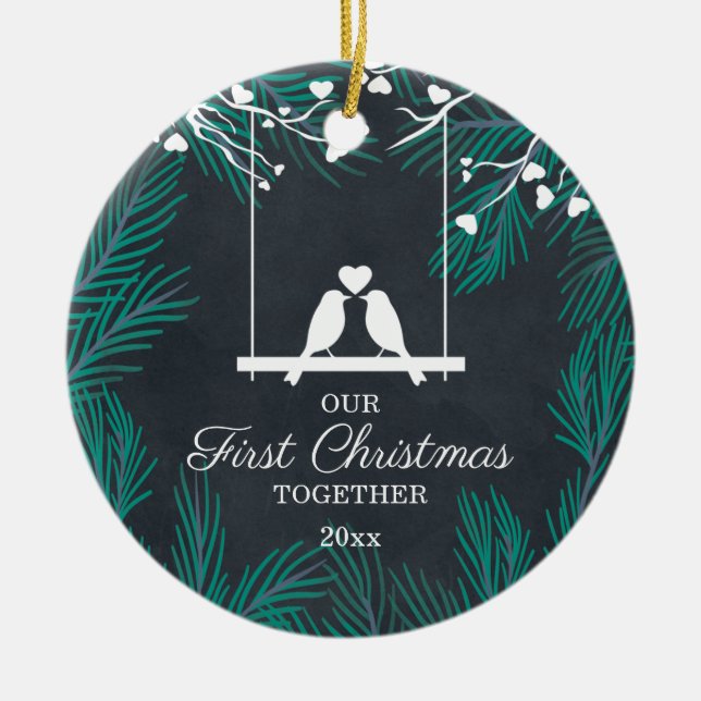 Chalkboard Lovebirts - Unser erstes Weihnachtsfest Keramik Ornament (Vorne)
