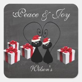 Chalkboard lustiges Santa Cat Paar personalisiert Quadratischer Aufkleber