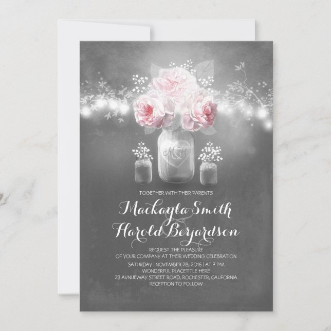 Chalkboard Mason Glas rustikale Saitenleuchten Hoc Einladung (Vorderseite)