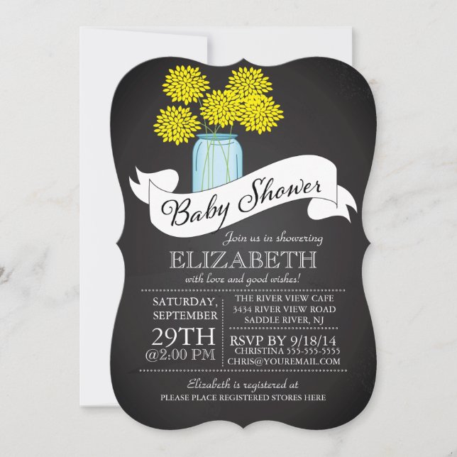 Chalkboard Mason Jar Babydusche Einladung (Vorderseite)