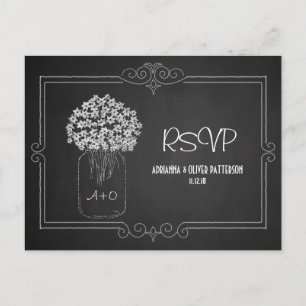 Chalkboard Mason Jar Blume Hochzeit RSVP Einladungspostkarte