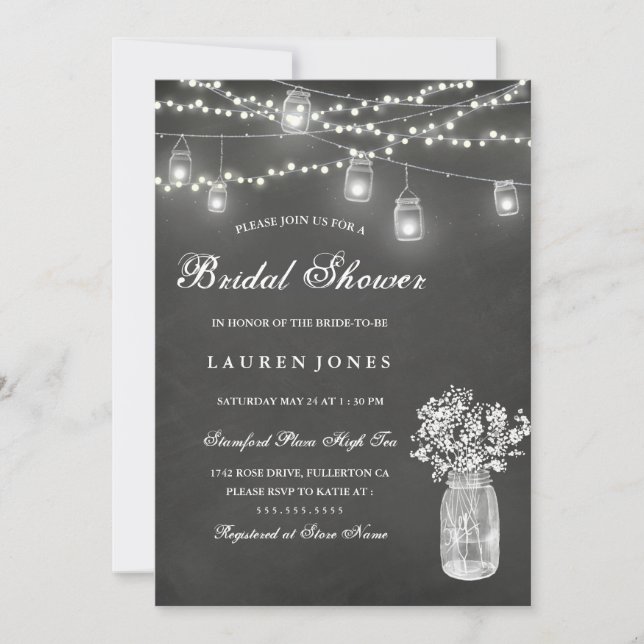 Chalkboard Mason Jar Bridal Dusche Einladung (Vorderseite)