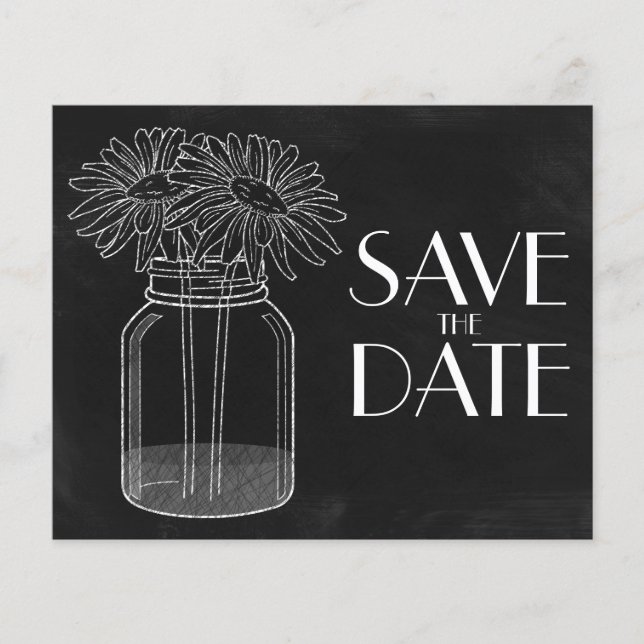 Chalkboard - Mason Jar - Daisies Save the Date (Vorderseite)