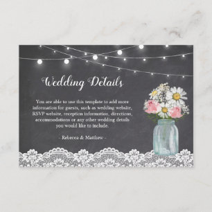 Chalkboard Mason Jar Floral Hochzeitsempfang Begleitkarte