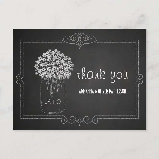 Chalkboard Mason Jar Flowers Wedding Thank You Postkarte (Vorderseite)