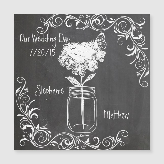CHALKBOARD MASON JAR GARDEN WEDD MAGNETKARTE (Vorderseite)