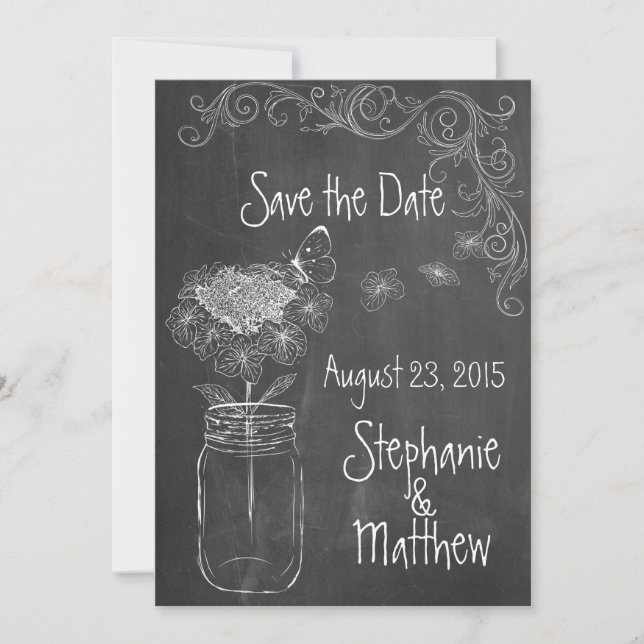 CHALKBOARD MASON JAR GARDEN WEDD SAVE THE DATE EINLADUNG (Vorderseite)