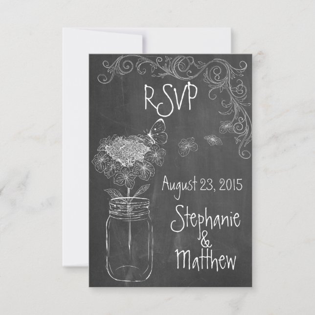 CHALKBOARD MASON JAR GARDEN WEDD UAWG RSVP KARTE (Vorderseite)