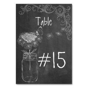 CHALKBOARD MASON JAR GARDEN WEDTER TABLE CARD TISCHNUMMER