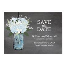 Chalkboard Mason Jar Hydrangeas | SAVE THE DATE
