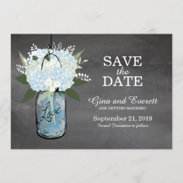 Chalkboard Mason Jar Hydrangeas | SAVE THE DATE