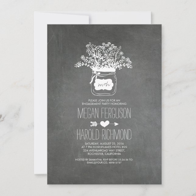 Chalkboard Mason Jar Rustikale Engagement Partei Einladung (Vorderseite)