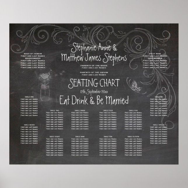 CHALKBOARD MASON JAR SITZENCHARTA POSTER (Vorne)