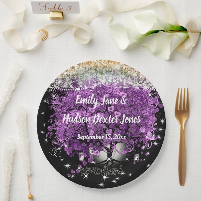 Chalkboard Mason Jar Ultra Violet Herz Leaf Tree Pappteller (Hochzeit)