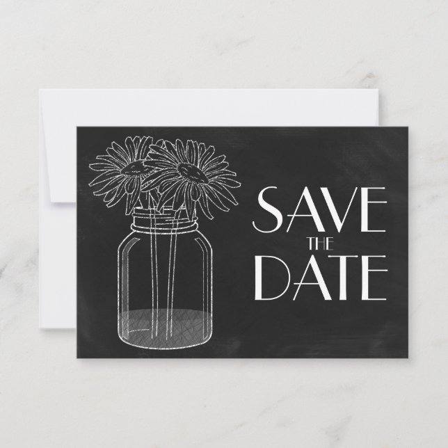 Chalkboard - Mason Jar und Daisis Save the Date (Vorderseite)