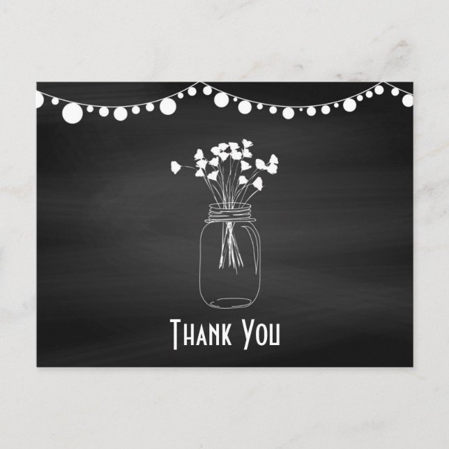 Chalkboard Mason Jar Wedding Vielen Dank Postkarte (Vorderseite)