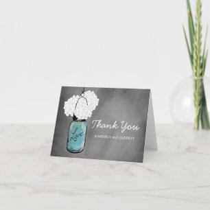 Chalkboard Mason Jar White Hydrangeas Dankeskarte