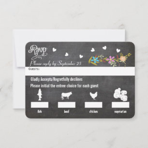 Chalkboard Menü Auswahl Blumengarten Hochzeit RSVP Karte