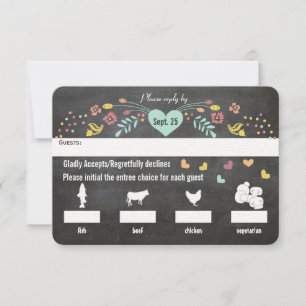 Chalkboard Menü Auswahl Blumenhörer Hochzeit RSVP Karte