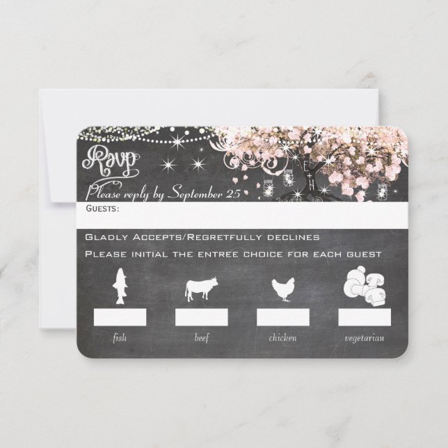 Chalkboard Menü Auswahl Rosa Herz Leaf UAWG RSVP Karte (Vorderseite)
