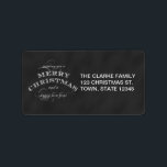 CHALKBOARD MERRY CHRISTMAS HOLIDAY GREETING ADRESSAUFKLEBER<br><div class="desc">SCHWARZE CHALKBOARD MERRY CHRISTMAS UND EIN GLÜCKLICHES NEUJAHRESURLAUB GREETING RÜCKSENDEADRESSEN-AUFKLEBER. ELke Clarke© Bitte kontaktieren Sie den Shop für weitere Farben. Die passenden Produkte sind im Handel. Ideal,  um Ihre Feiertagsgrüße auszusenden.</div>