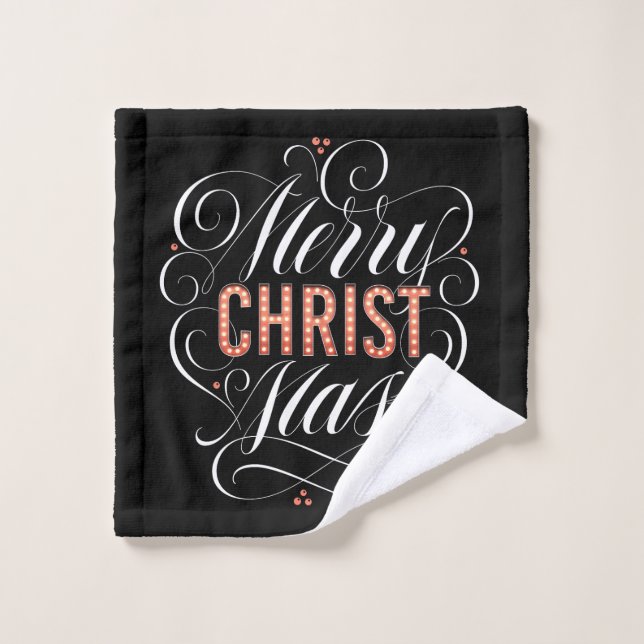 Chalkboard Merry CHRISTmas Marquee Religious Black Badhandtuch Set (Waschlappen)