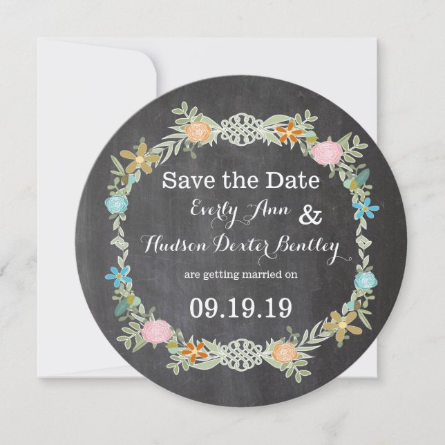 Chalkboard Mint Pink Aqua Blumengarten Hochzeit Save The Date (Vorderseite)