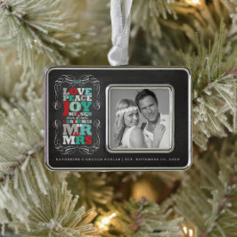 Chalkboard Mistletoe Vintag Erstes Foto Rahmen-Ornament Silber