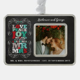 Chalkboard Mistletoe Vintag Erstes Foto Rahmen-Ornament Silber