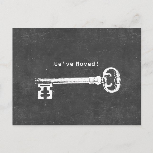 Chalkboard mit antiken Tasten - Neue Adressenversc Ankündigungspostkarte (Vorderseite)