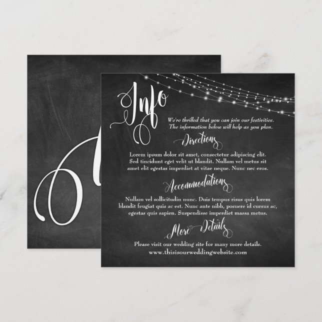 Chalkboard mit/ Light Strings, Hochzeitungs-Info-S Einladung (Vorne/Hinten)