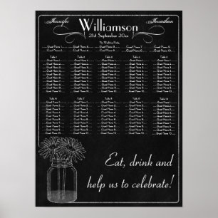 Chalkboard mit Mason Jar & Daisy Wedding Seating Poster